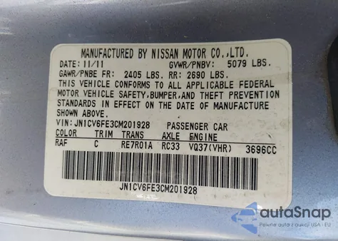 2012 Infiniti G37 z USA, uszkodzony, nr VIN JN1CV6FE3CM201928